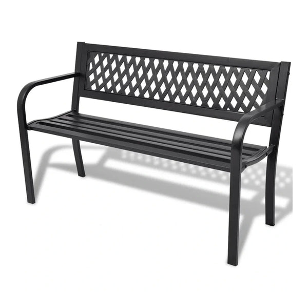 Black Metal Garden Bench with Lattice Backrest | 119cm, Outdoor Seating