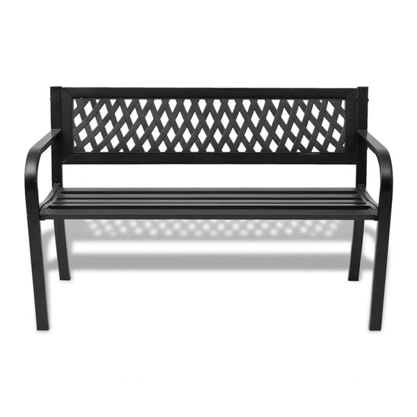 Black Metal Garden Bench with Lattice Backrest | 119cm, Outdoor Seating