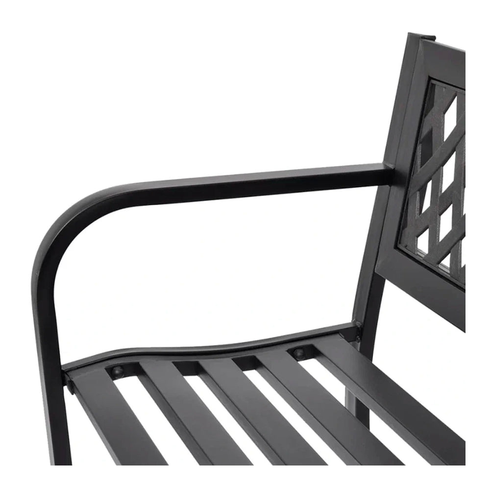 Black Metal Garden Bench with Lattice Backrest | 119cm, Outdoor Seating