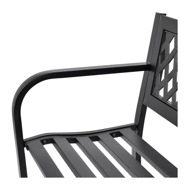 Black Metal Garden Bench with Lattice Backrest | 119cm, Outdoor Seating