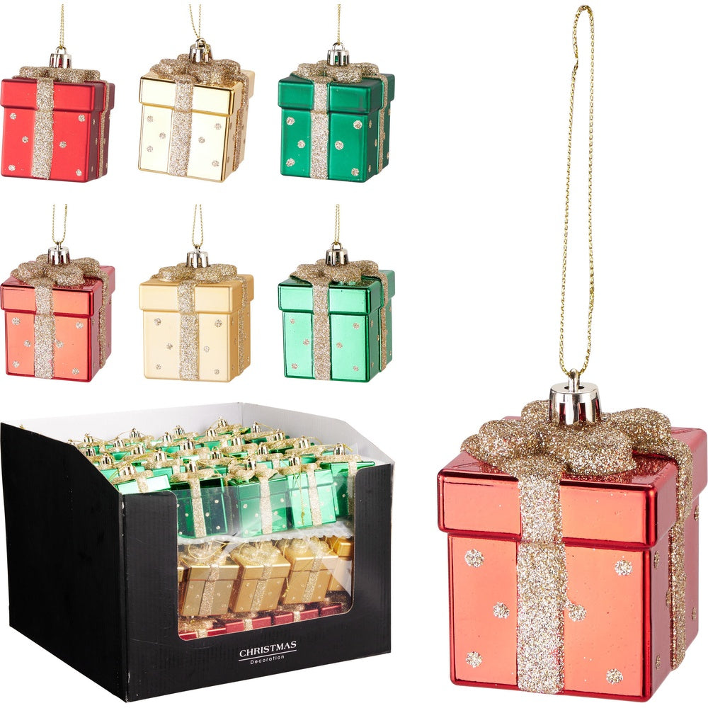 Christmas Giftbox Hang Decoration - Assorted Designs - 6.5cm