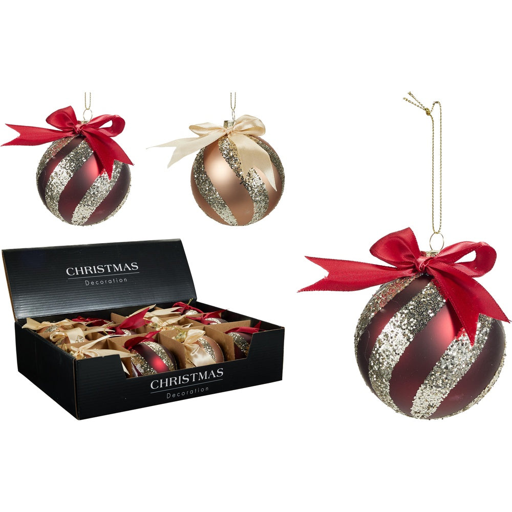 Bauble Stripe/Bow - 8cm - Assorted Designs