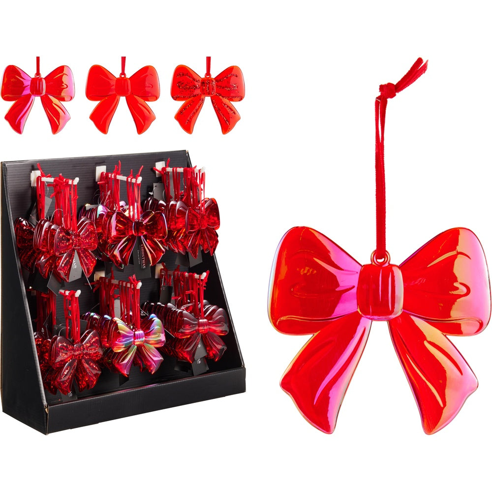 Christmas Red Bow Hang Decorations - Assorted Designs - 3 Pack