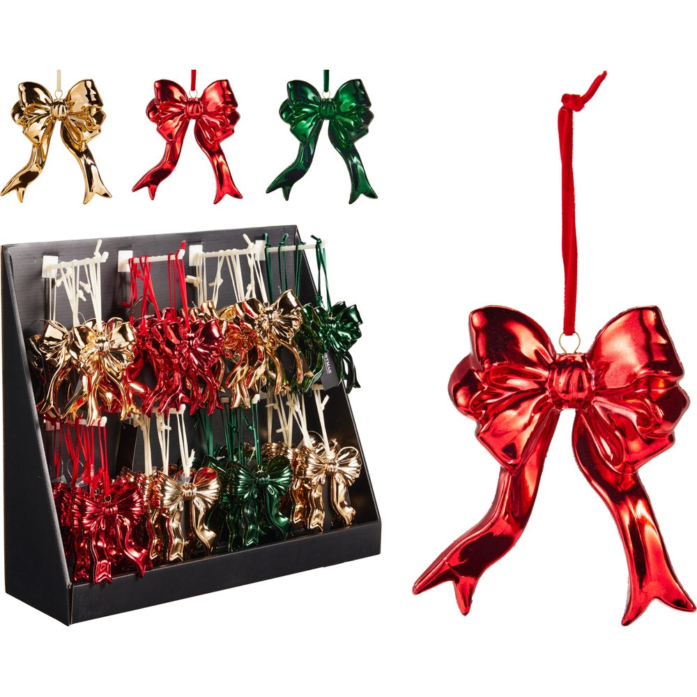 Christmas Bow Hang Decorations - Assorted Designs - 9cm