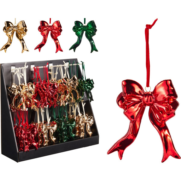 Christmas Bow Hang Decorations - Assorted Designs - 9cm