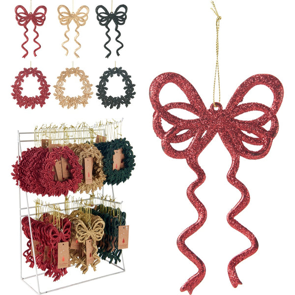 Christmas Glitter Hang Decoration - Bow Design - 15cm