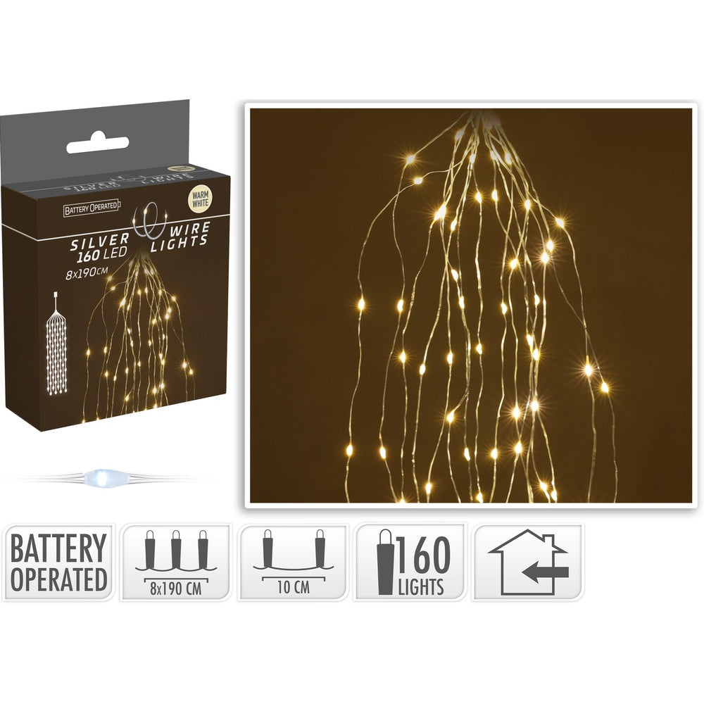 Christmas Silver LED Cascade Indoor Christmas Lights | 160 Warm White LEDs