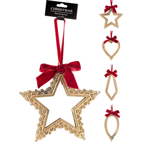 Christmas Gold Mirror Hanging Decorations - Assorted Designs