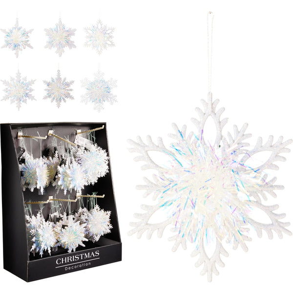 Christmas Snowflake Hanging Decoration - Assorted Designs - 6 Pack