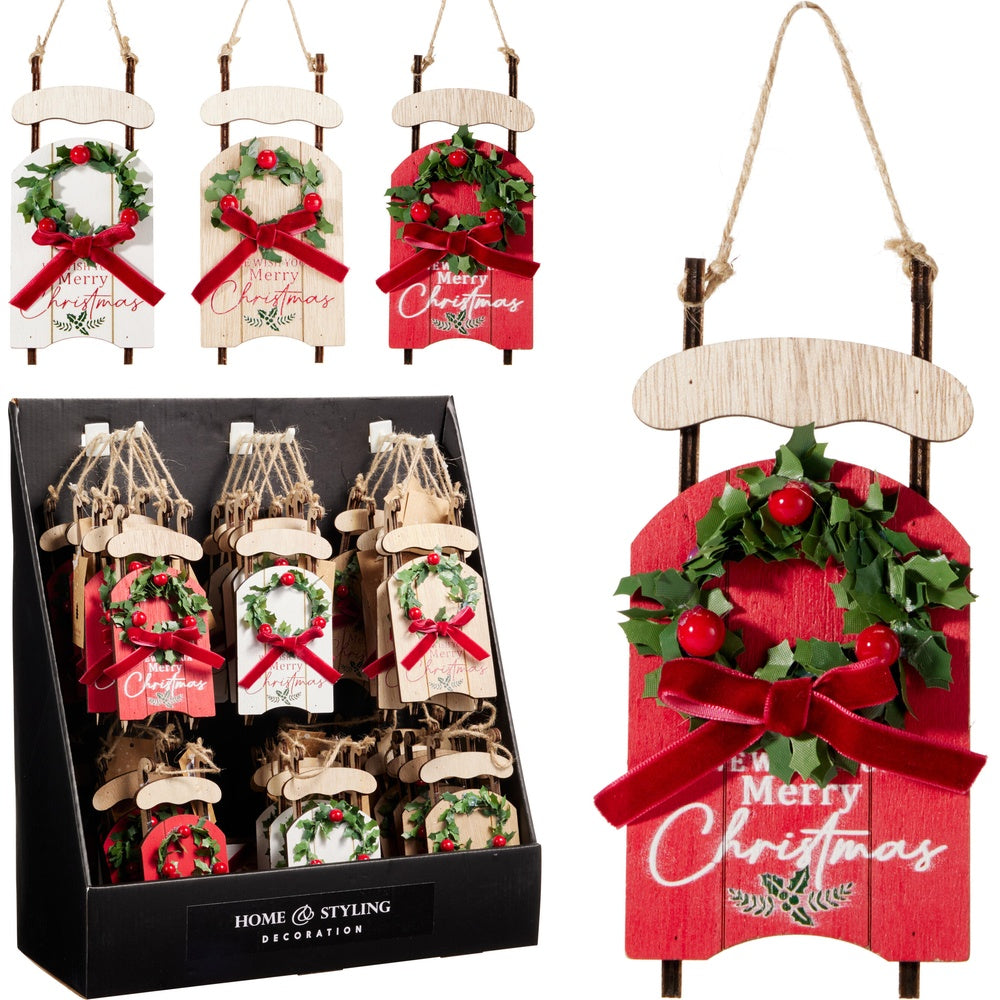 Sleigh Hang Decoration - Assorted Designs - 16cm