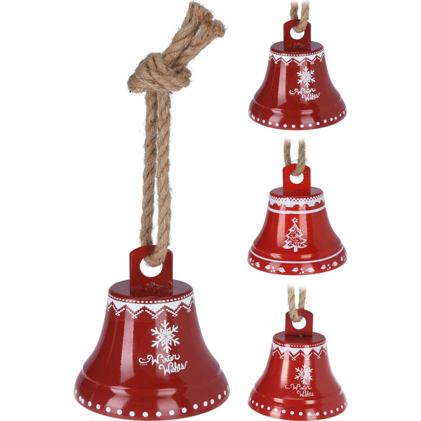 Christmas Bell Decoration with Jute Rope | 13cm Red Metal Bell