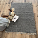 Rolf Black and White Geometric Diamond Wool Rug - Fringed, 120 x 180cm