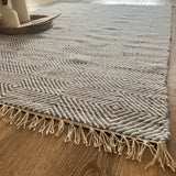Rolf Blue Wool Geometric Diamond Rug - 120 x 180cm, Fringed Edges