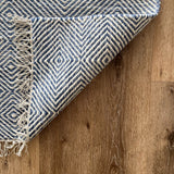 Rolf Blue Wool Geometric Diamond Rug - 120 x 180cm, Fringed Edges