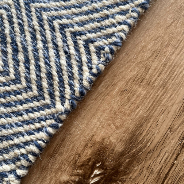 Rolf Blue Wool Geometric Diamond Rug - 120 x 180cm, Fringed Edges