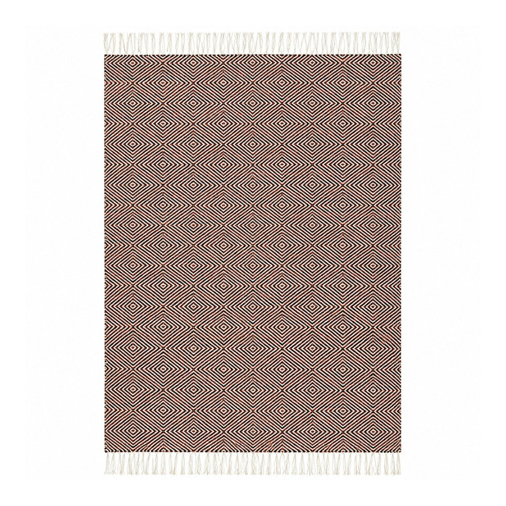 Rolf Fringed Geometric Diamond Wool Rug - Rust/Black, 120 x 180cm