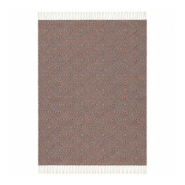 Rolf Fringed Geometric Diamond Wool Rug - Rust/Black, 120 x 180cm