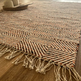 Rolf Fringed Geometric Diamond Wool Rug - Rust/Black, 120 x 180cm