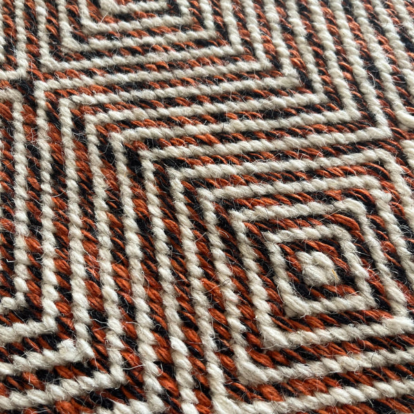 Rolf Fringed Geometric Diamond Wool Rug - Rust/Black, 120 x 180cm