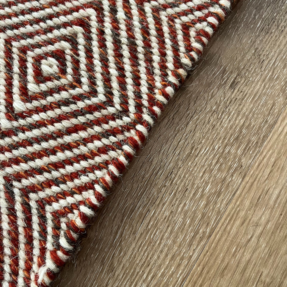 Rolf Geometric Diamond Fringed Wool Rug - Orange/Grey, 120 x 180cm