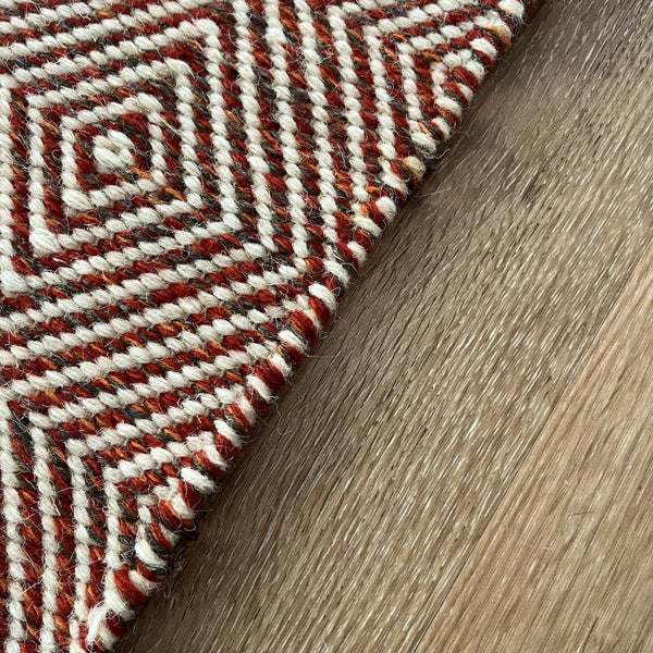 Rolf Geometric Diamond Fringed Wool Rug - Orange/Grey, 120 x 180cm