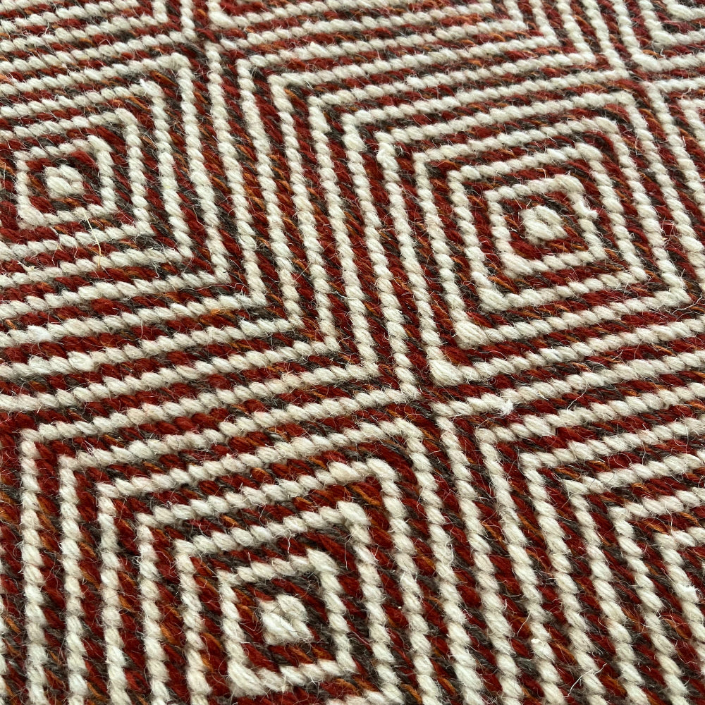 Rolf Geometric Diamond Fringed Wool Rug - Orange/Grey, 120 x 180cm