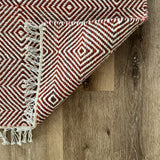 Rolf Geometric Diamond Fringed Wool Rug - Orange/Grey, 120 x 180cm