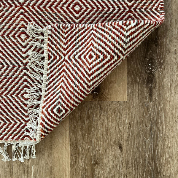 Rolf Geometric Diamond Fringed Wool Rug - Orange/Grey, 120 x 180cm