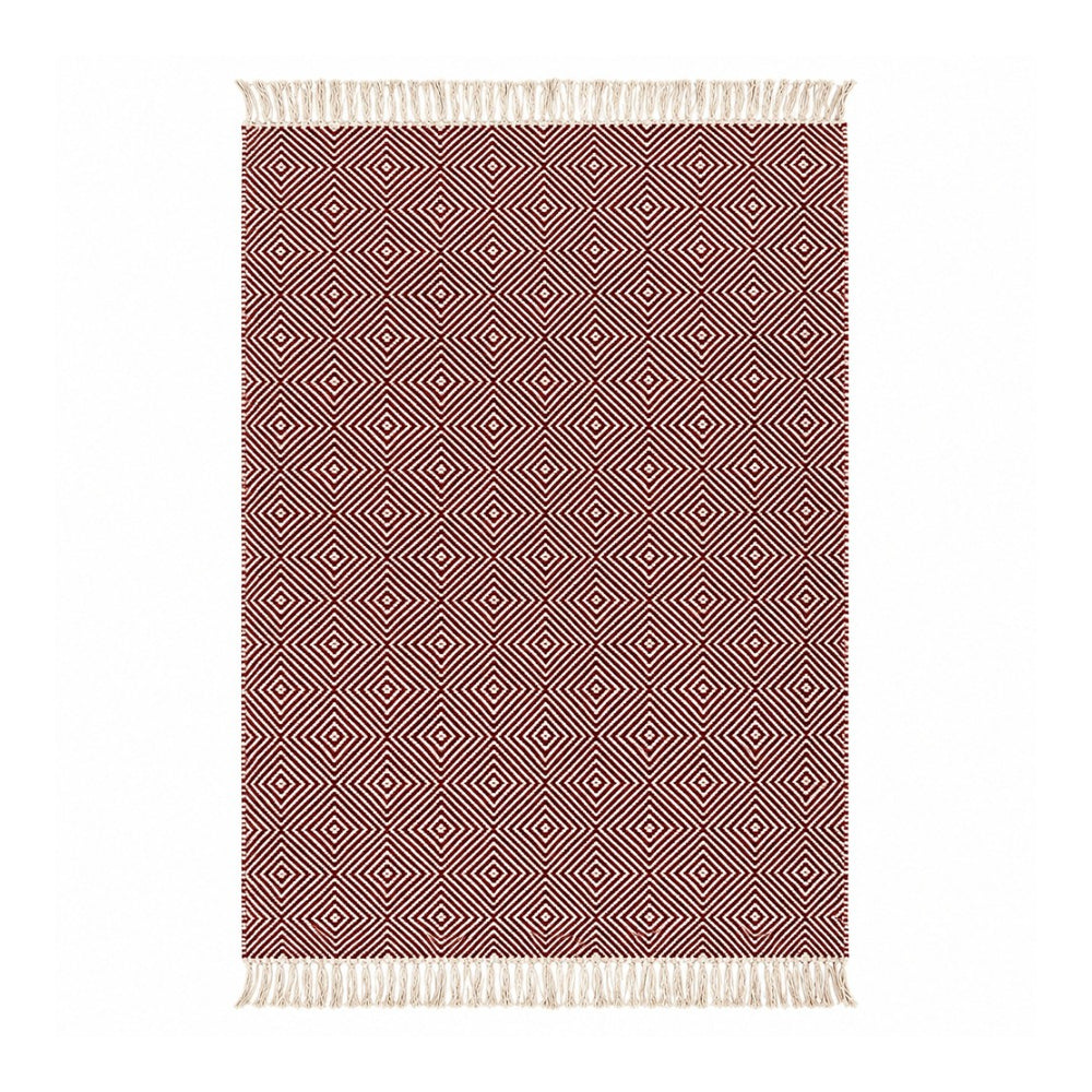Rolf Geometric Diamond Wool Rug - Red and Black, 120 x 180cm