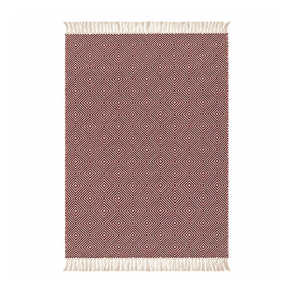 Rolf Geometric Diamond Wool Rug - Red and Black, 120 x 180cm