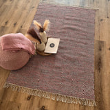 Rolf Geometric Diamond Wool Rug - Red and Black, 120 x 180cm