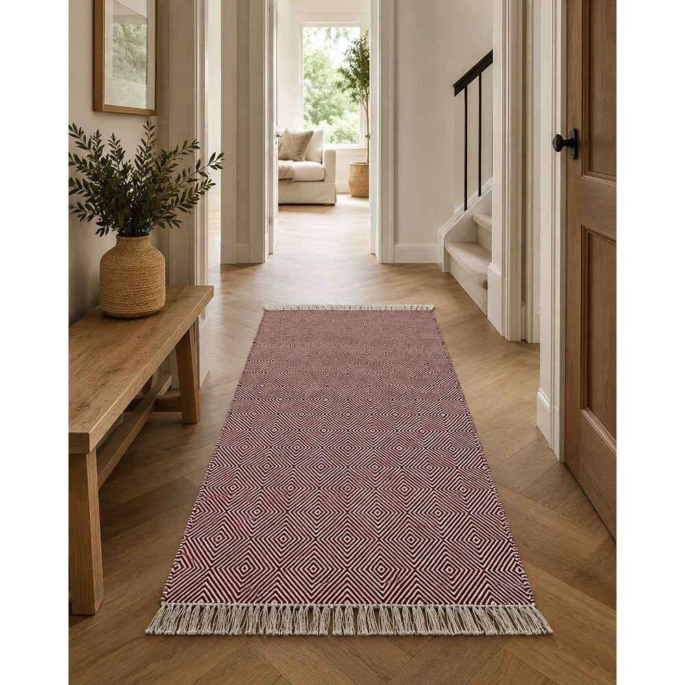 Rolf Geometric Diamond Wool Rug - Red and Black, 120 x 180cm
