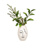Abstract Face Line Art Decorative Vase - White, Large, Matte Finish