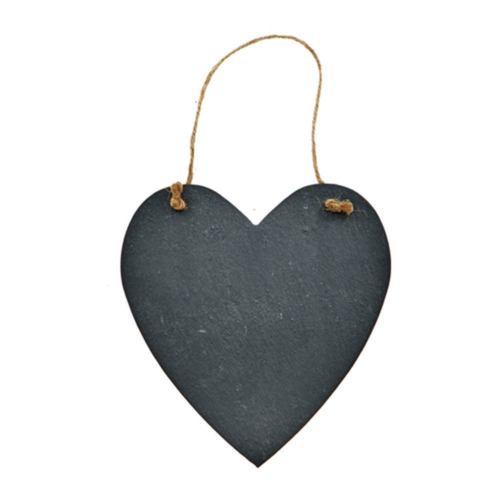 Large Heart Hanging Slate Plaque - Jute Cord, Reusable Chalk Surface