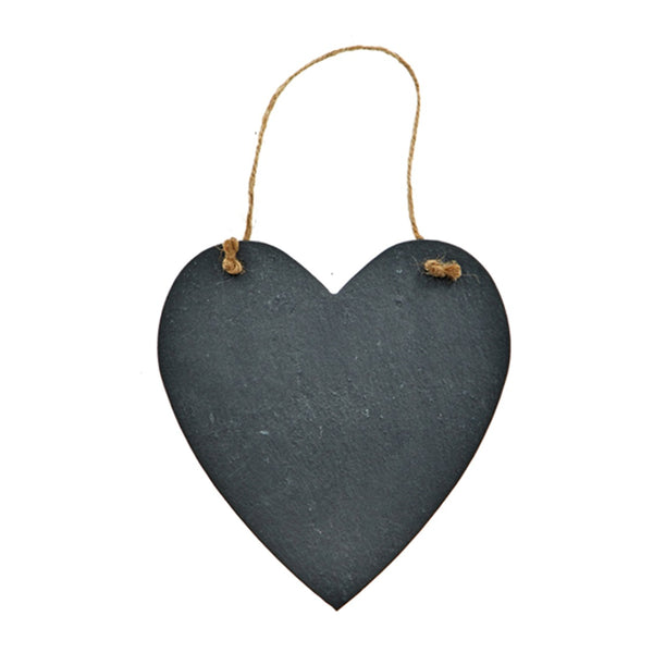 Large Heart Hanging Slate Plaque - Jute Cord, Reusable Chalk Surface