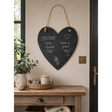 Large Heart Hanging Slate Plaque - Jute Cord, Reusable Chalk Surface