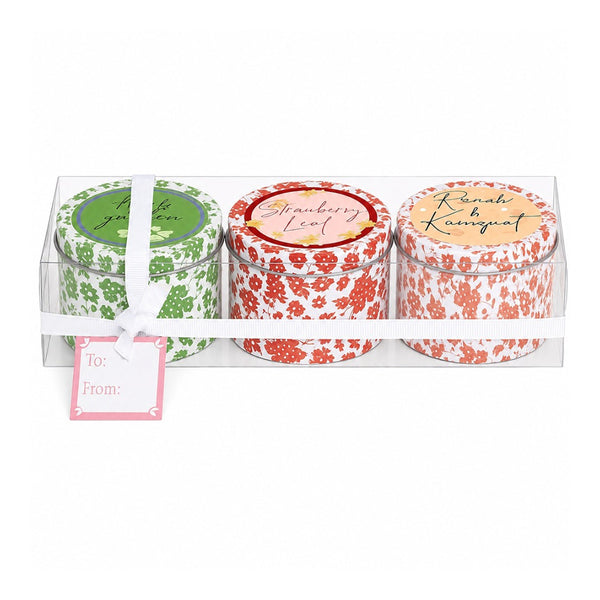 Set of 3 Lidded Floral Tin Candles - Assorted Designs, Gift Box