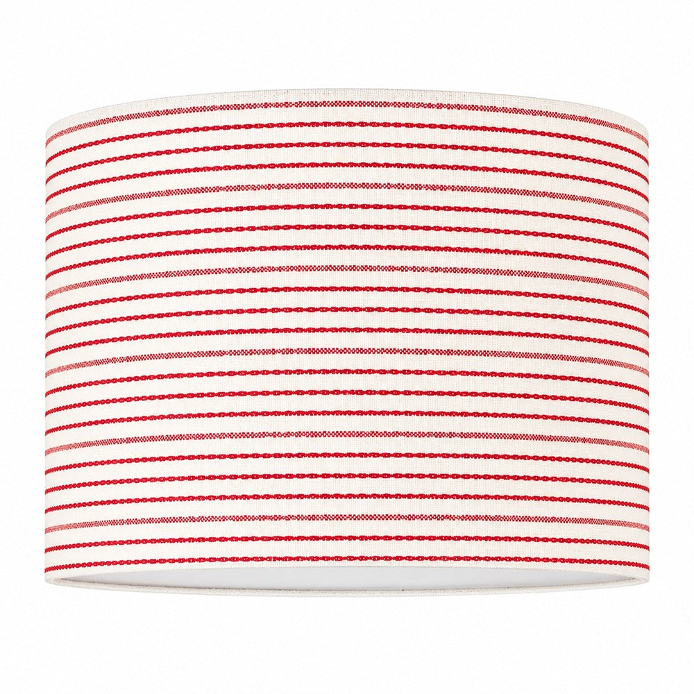 Red and Cream Striped Fabric Drum Lampshade - Woven Look Finish