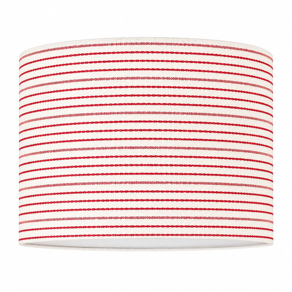 Red and Cream Striped Fabric Drum Lampshade - Woven Look Finish