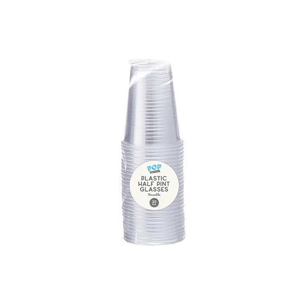 Reusable Plastic Half Pint Glasses - 30 Pack