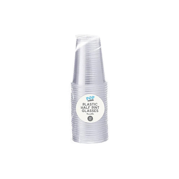 Reusable Plastic Half Pint Glasses - 30 Pack