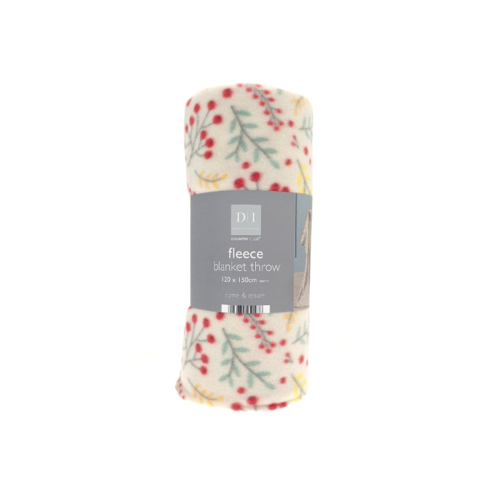 Autumnal Botanical Fleece Blanket Throw - 120 x 150cm, Cream