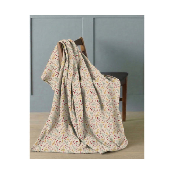 Autumnal Botanical Fleece Blanket Throw - 120 x 150cm, Cream