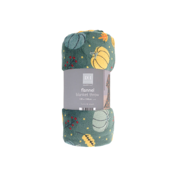 Pumpkin Spice Autumn Flannel Throw Blanket - Green, 120 x 150cm