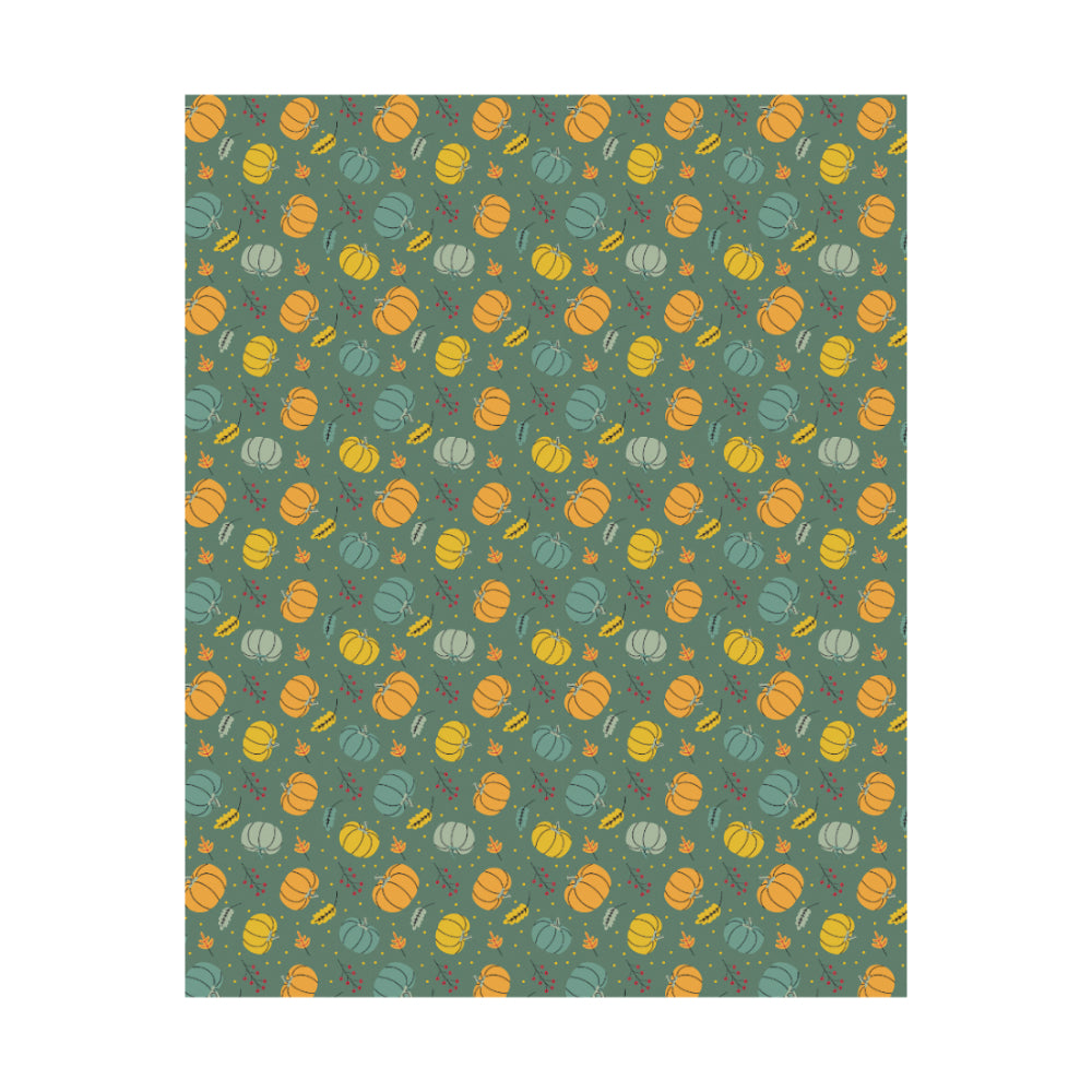 Pumpkin Spice Autumn Flannel Throw Blanket - Green, 120 x 150cm