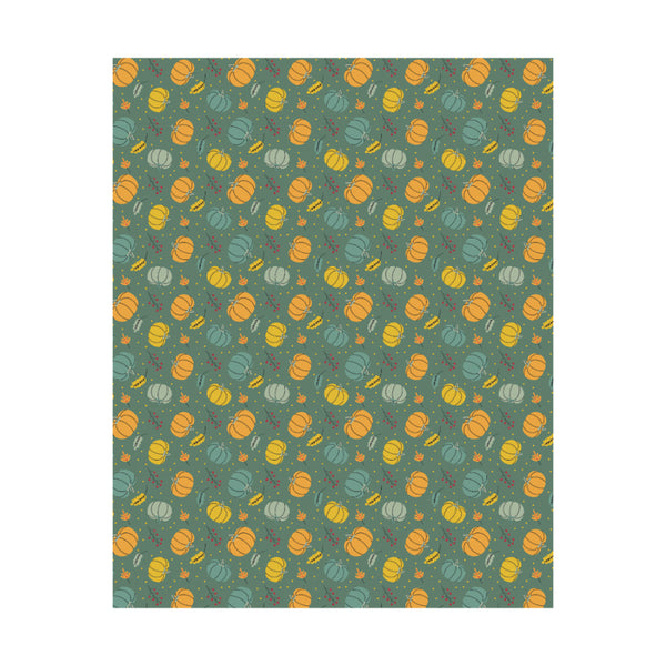 Pumpkin Spice Autumn Flannel Throw Blanket - Green, 120 x 150cm
