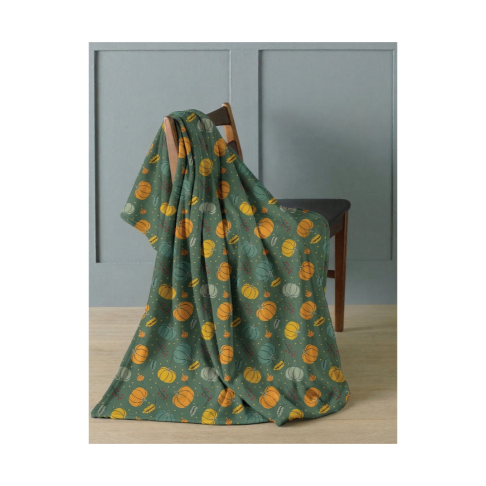 Pumpkin Spice Autumn Flannel Throw Blanket - Green, 120 x 150cm