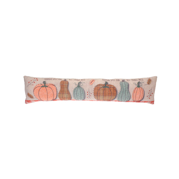 Autumn Pumpkin Embroidered-Style Lumbar Cushion - Extra Long, Orange Piping