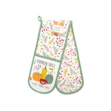 Pumpkin Spice Double Oven Glove - Autumn Print, Sage-Green Trim