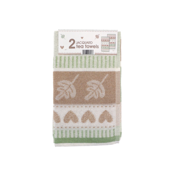 Autumnal Jacquard Leaf Motif Tea Towels - Neutral Tones, Pack of 2